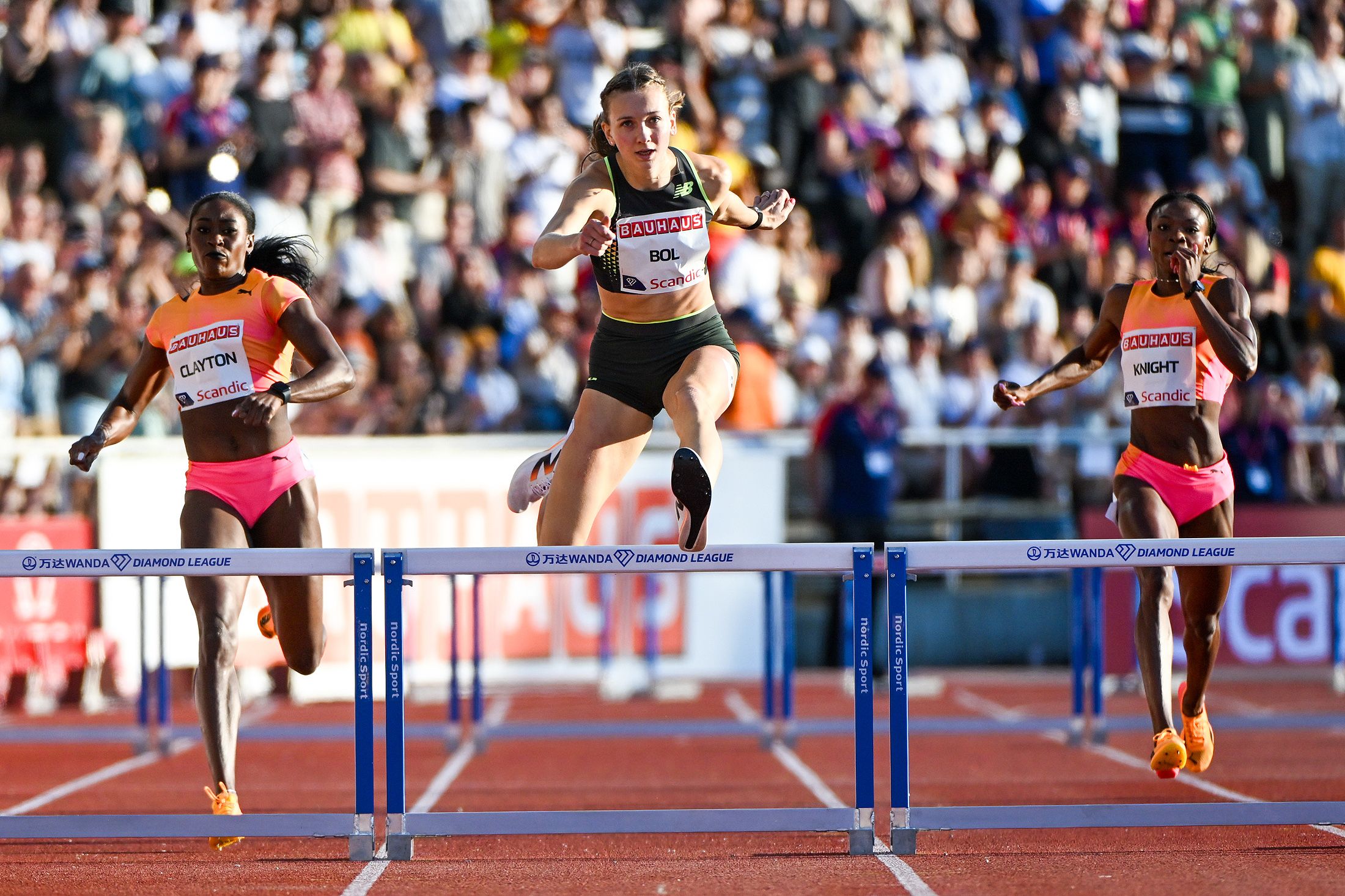 Femke Bol on her way to winning the 400m hurdles in Stockholm